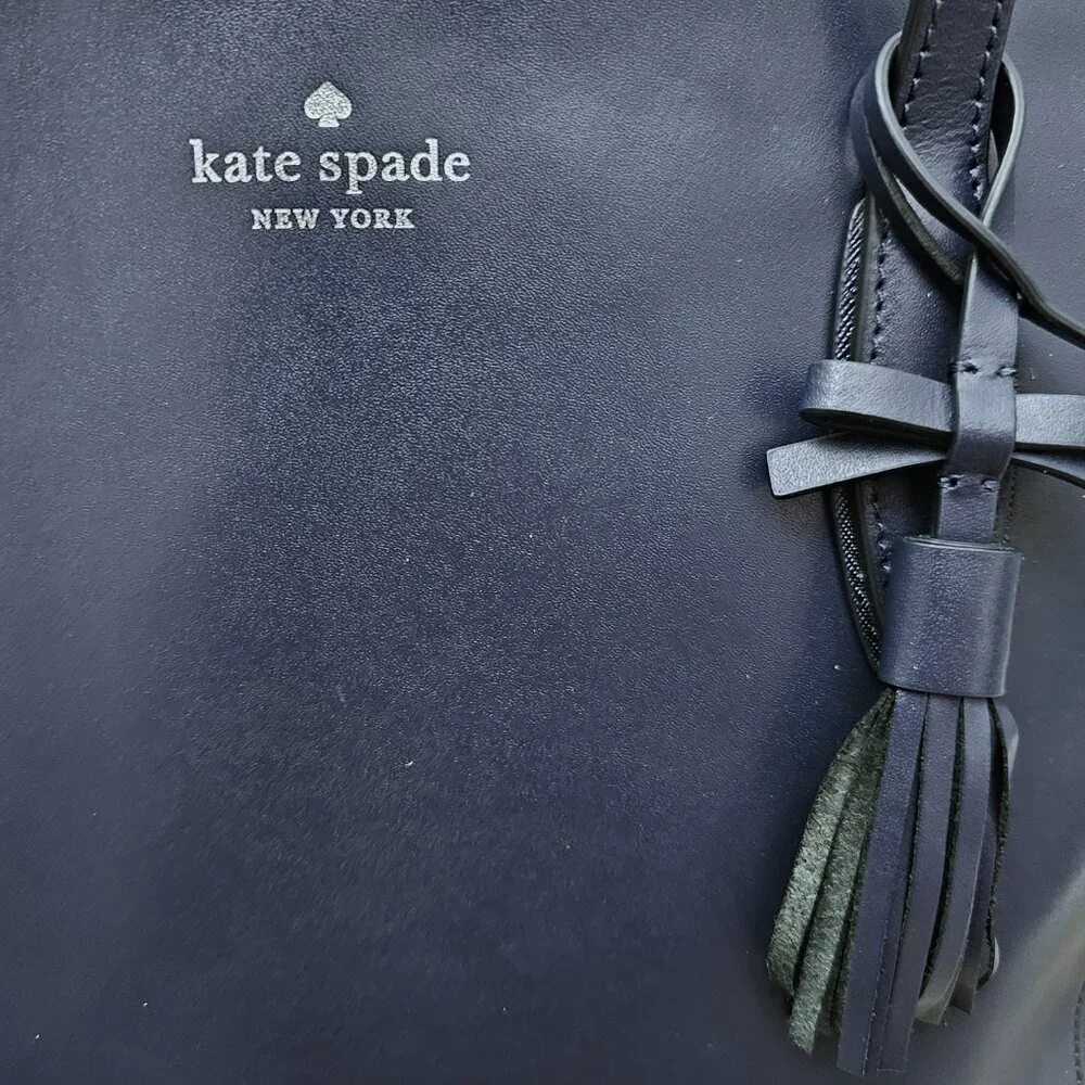 Kate Spade New York Kali Smooth Leather Tassel Zip Tote Shoulder Bag Navy COA